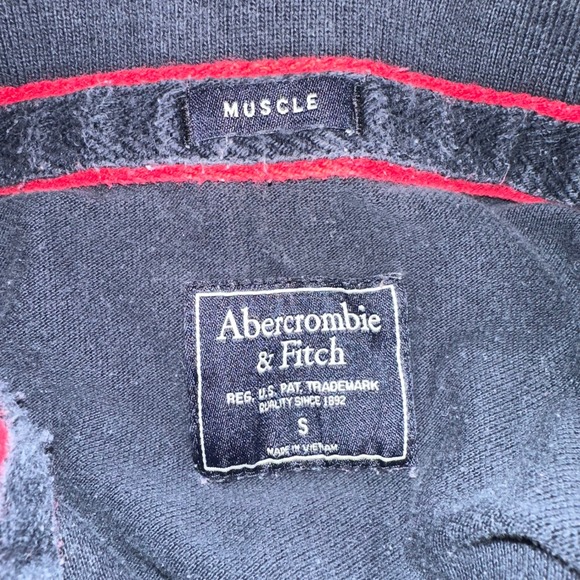 Abercrombie & Fitch Kids Muscle Fit Polo Shirt Red Moose Logo Navy Blue Y2K - Picture 3 of 7